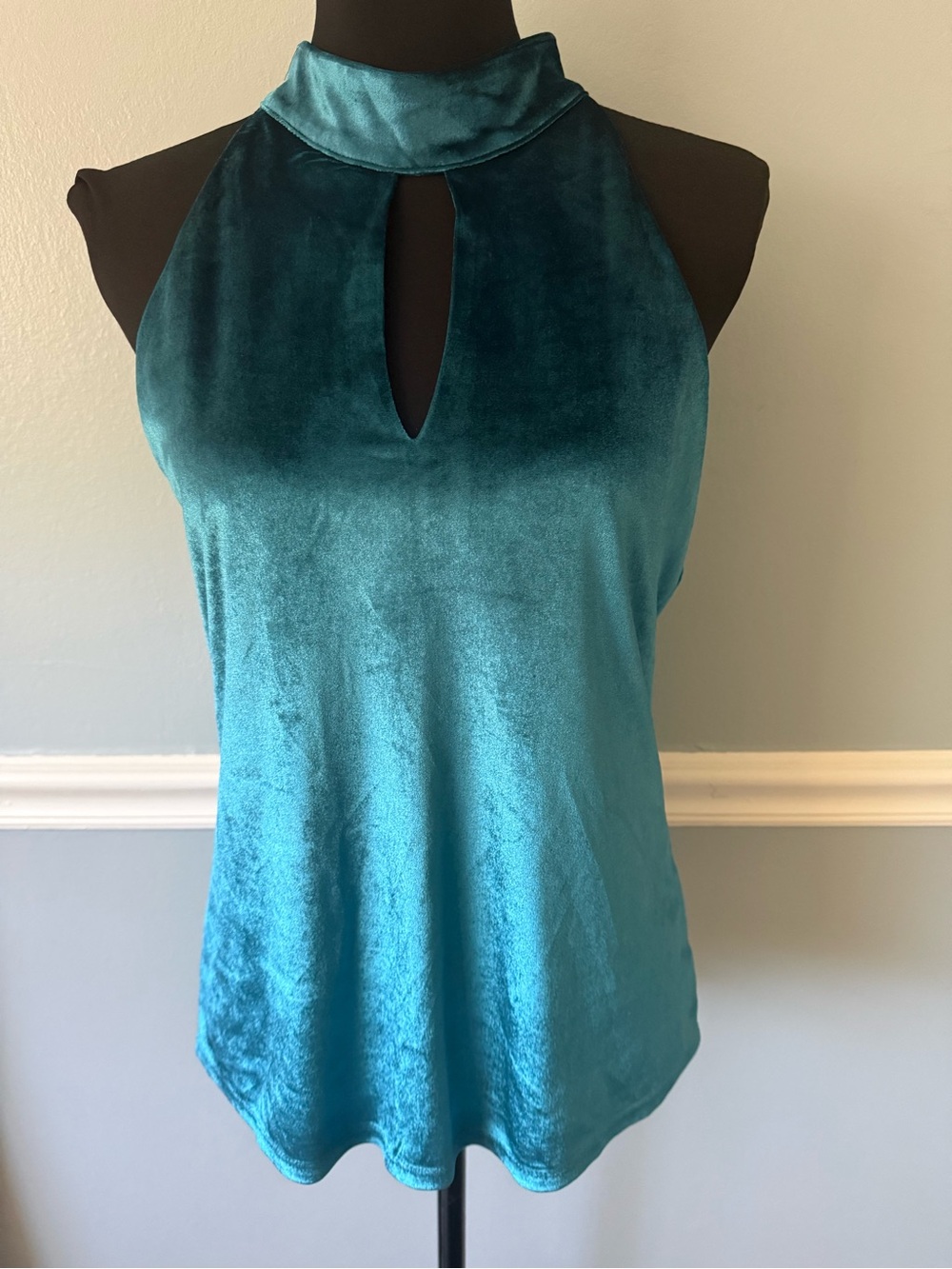 White House Black Market Teal Velvet Halter Camisole with Keyhole M